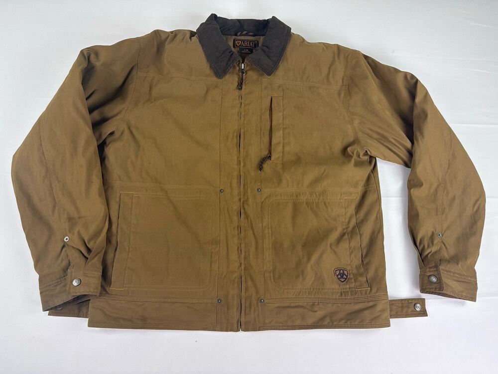 Ariat Mens Large Brown Canvas Work Jacket Full Zip Barn Coat L